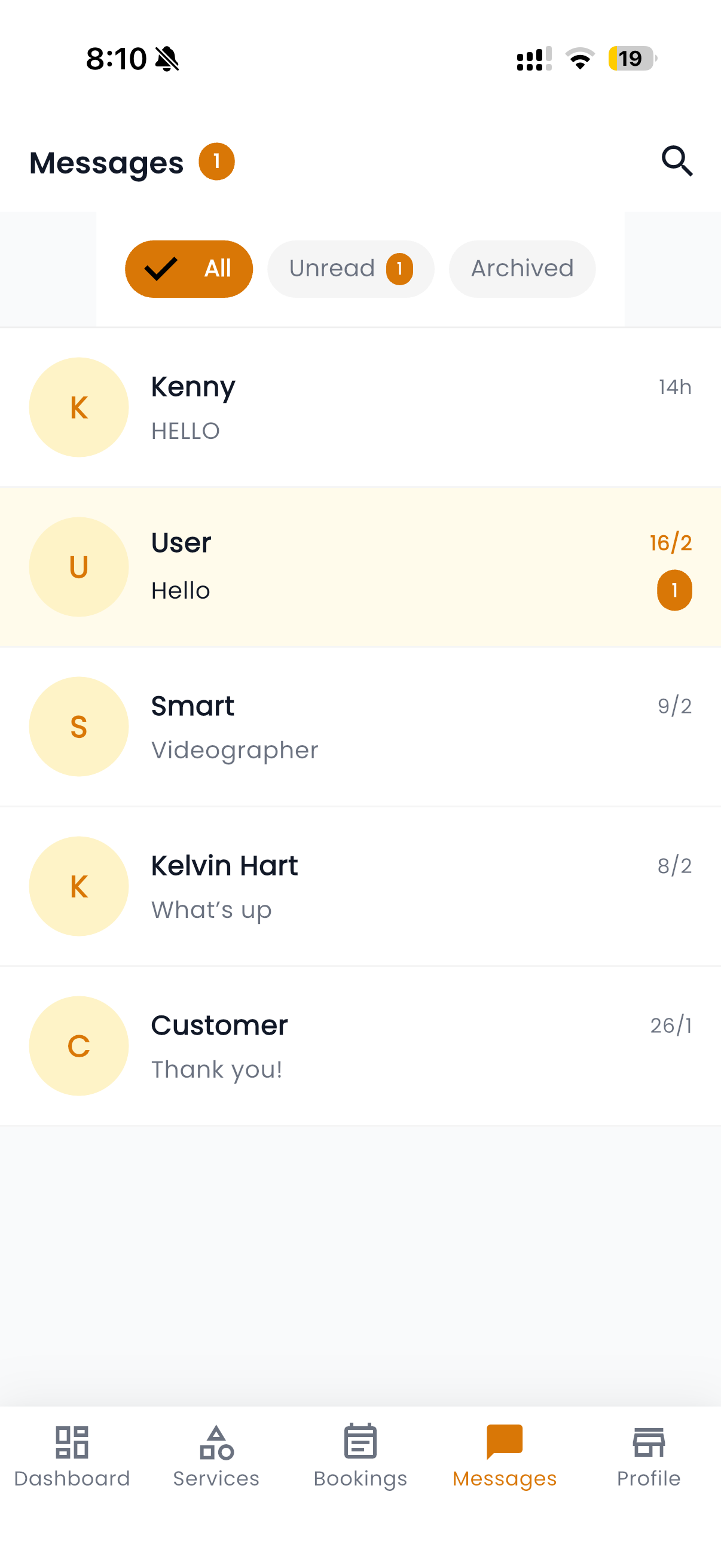 Vendor app — Messages
